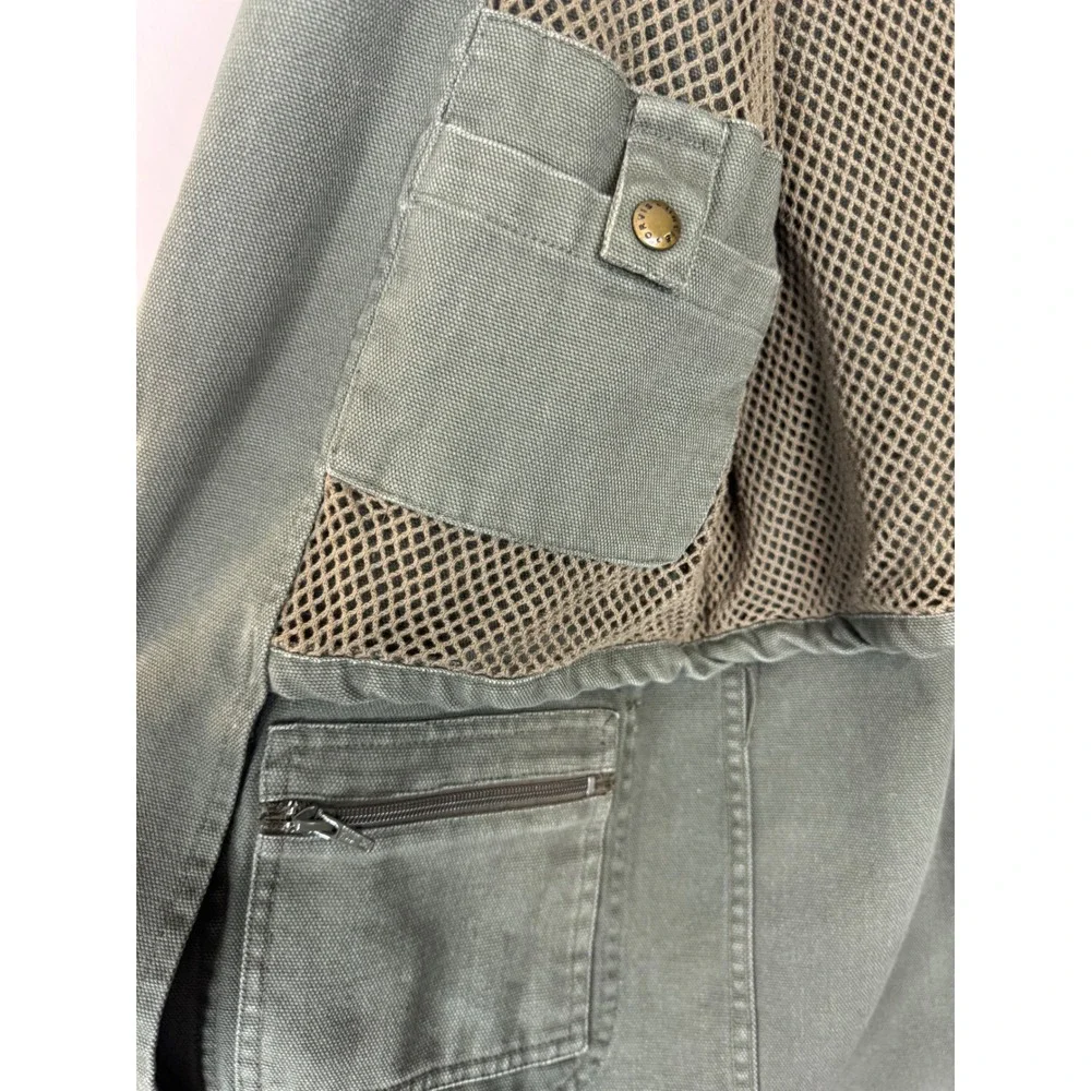 Orvis Mens Canvas Field Blazer Jacket Green Leather Trim Elbow Patches 40L